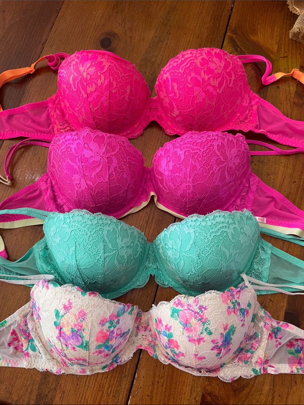 Women’s Lace Push-Up Bra - Hot Pink, Fuchsia, Aqua & Floral